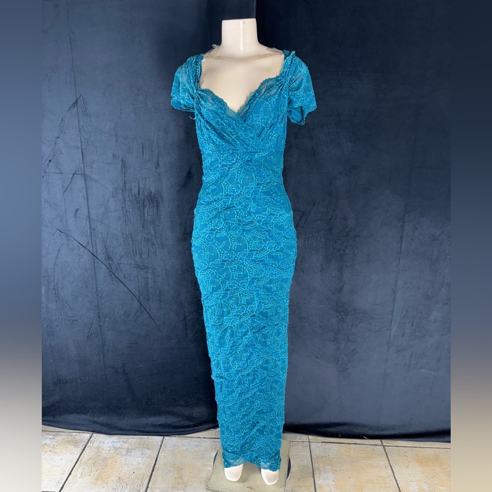 Elegant Teal Lace Mandalay Evening Gown